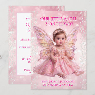 Angel Baby Shower Pink Gold Fairy Wings Invitation
