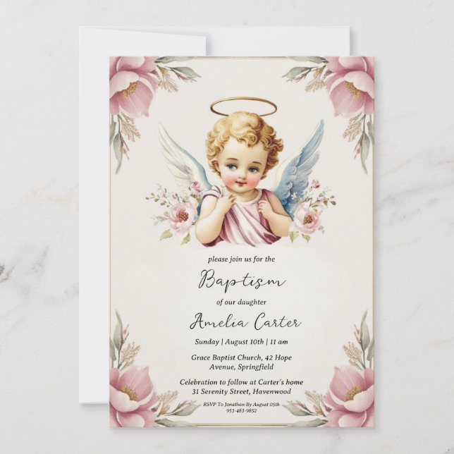 angel baptism invitations (Front)