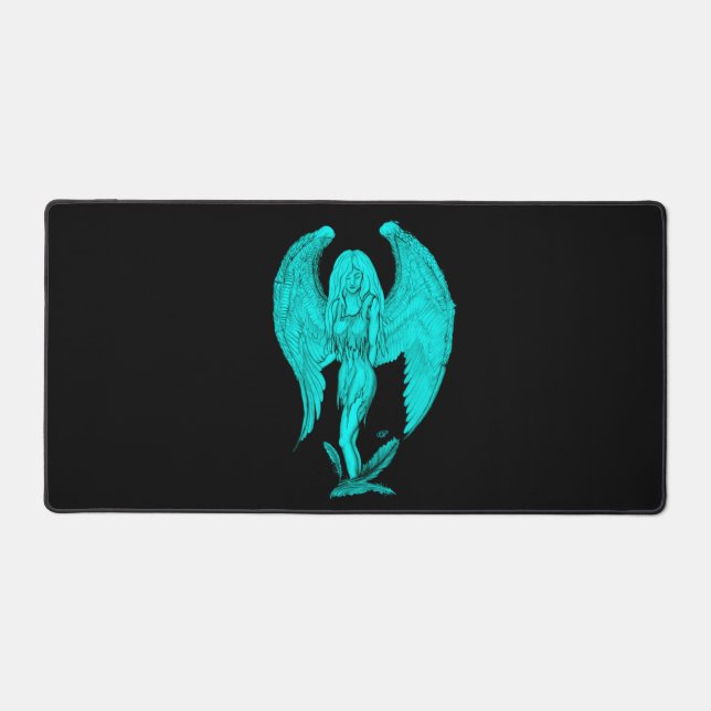 Angel , Black and Green design Desk Mat (Front)