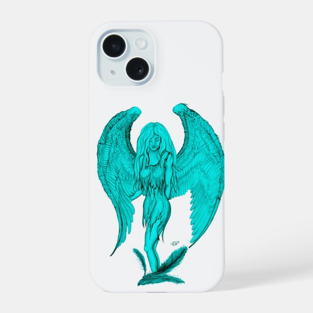 Angel , Black and Green design iPhone 15 Case (Back)