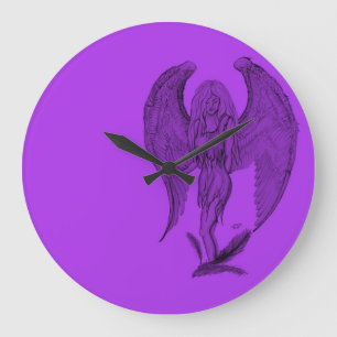 Angel black and purple design large clock