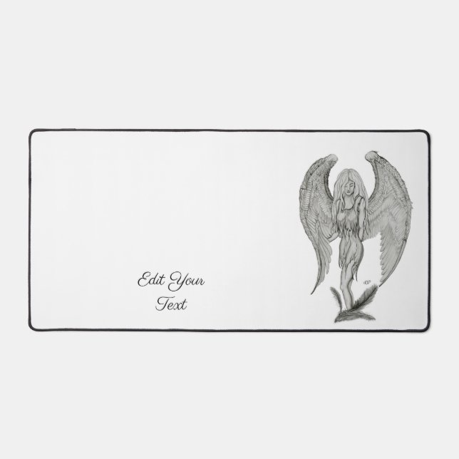Angel - Black and White Design Desk Mat (Front)