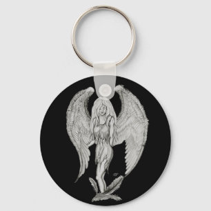 Angel Black and white Design Key Ring