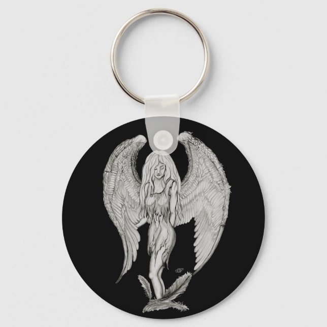 Angel  Black and white Design Key Ring (Front)