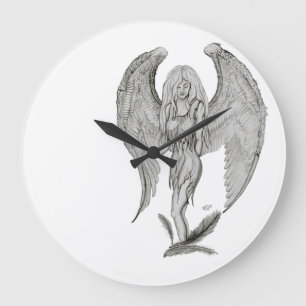 Angel black and white design large clock