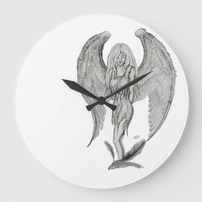 Angel black and white design large clock (Front)