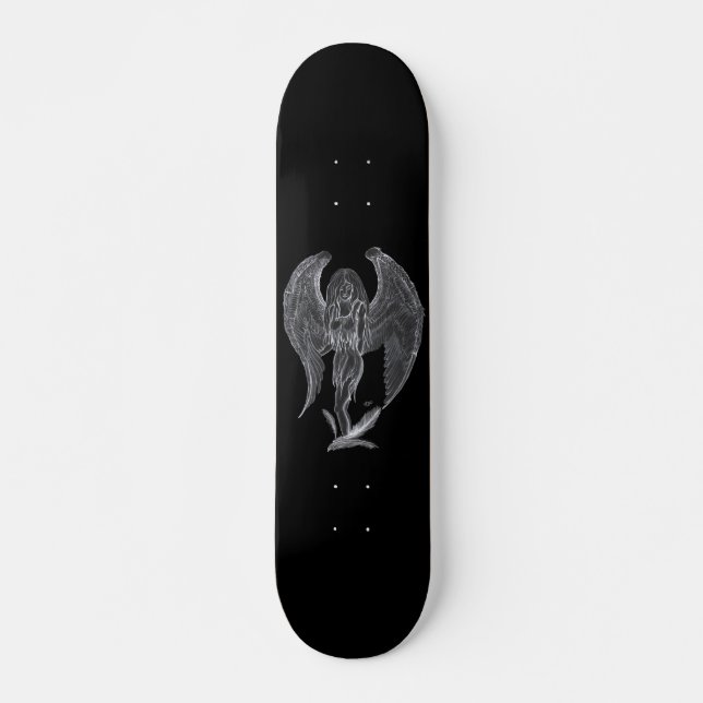 Angel - Black and white design Skateboard (Front)