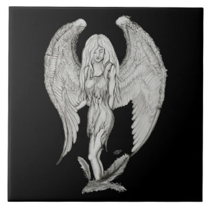 Angel black and white design tile