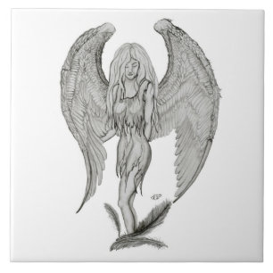 Angel black and white design tile