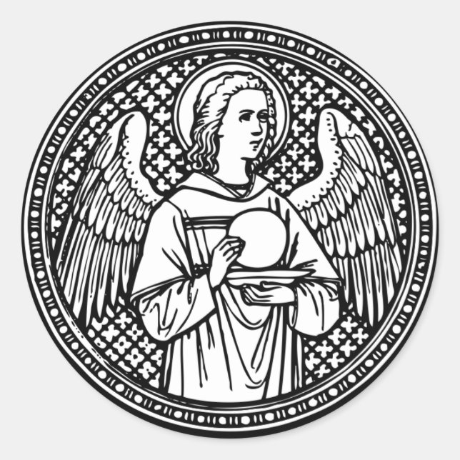Angel Black and White with Host Religious Catholic Classic Round Sticker (Front)