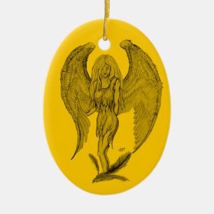 Angel Black and yellow design Ceramic Tree Decoration