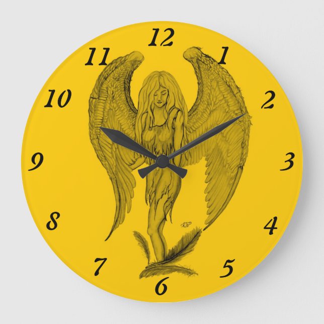Angel - black and yellow design large clock (Front)