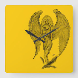 Angel - Black and yellow design Square Wall Clock