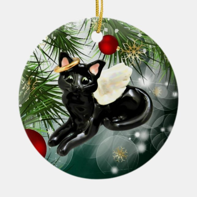 Angel Black Cat Ornament (Front)