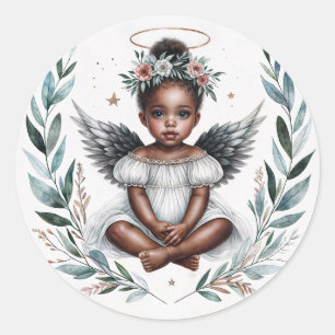 Angel Black Little Girl With Halo Classic Round Sticker