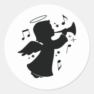 Angel Blowing a Trumpet with Notes Classic Round Sticker