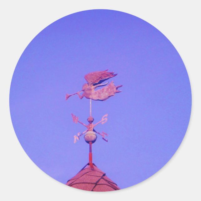 Angel BLOWING HORN WEATHER VANE Classic Round Sticker (Front)