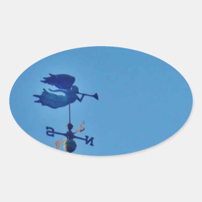 Angel BLOWING HORN WEATHER VANE Oval Sticker (Front)