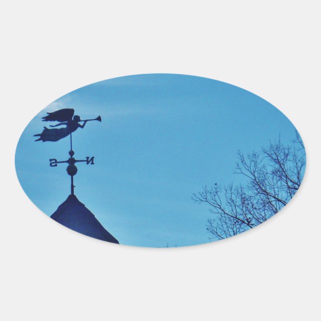 Angel BLOWING HORN WEATHER VANE Oval Sticker (Front)