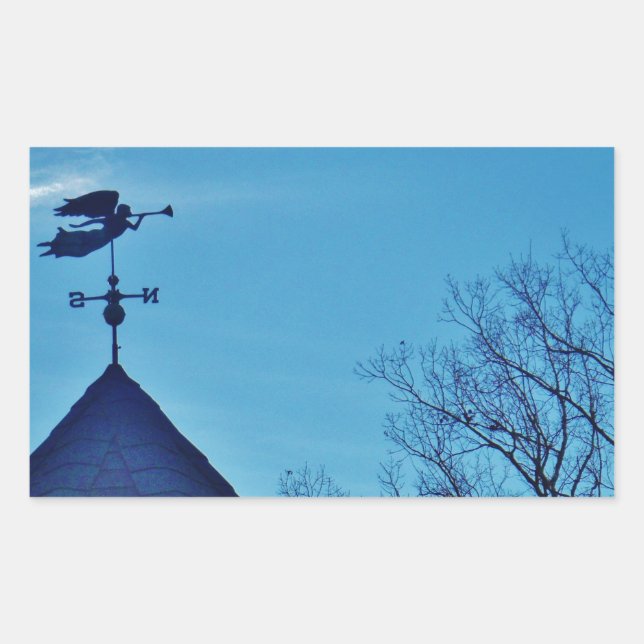 Angel BLOWING HORN WEATHER VANE Rectangular Sticker (Front)