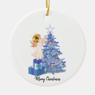 Angel Blue & Purple Christmas Tree Ceramic Tree Decoration