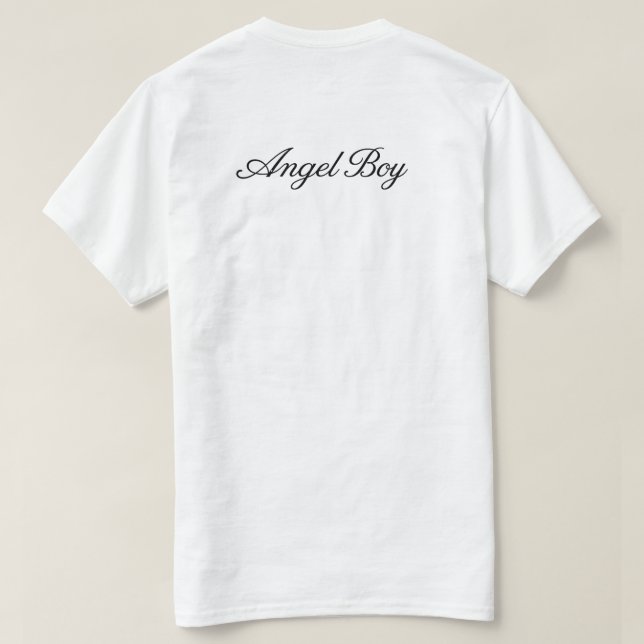 Angel Boy Elegant Black Script Typography Design T-Shirt (Design Back)