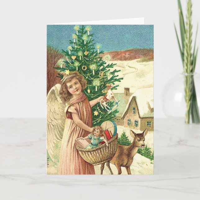 Angel bringing Christmas gifts and presents Card (Front)