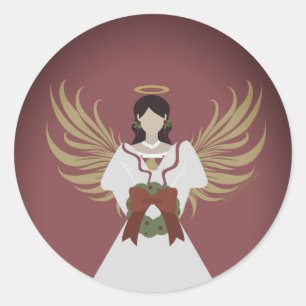 Angel Burgundy Red Christmas Wreath Wings Modern Classic Round Sticker