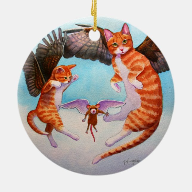 Angel Cat and Mouse Game Christmas Ornament (Back)