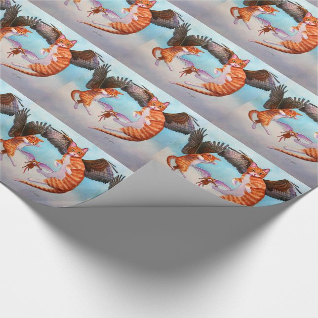 Angel Cat and Mouse Game Wrapping Paper (Corner)