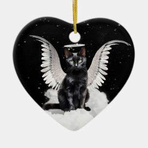 Angel Cat Black Domestic Pet Memorial Ceramic Tree Decoration