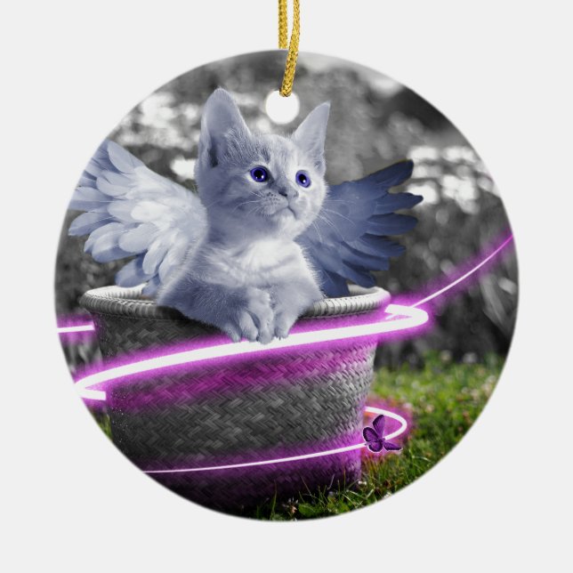 angel cat ceramic tree decoration (Front)