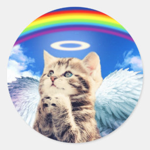 Angel cat classic round sticker