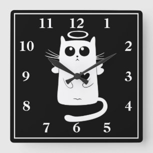 Angel Cat Square Wall Clock