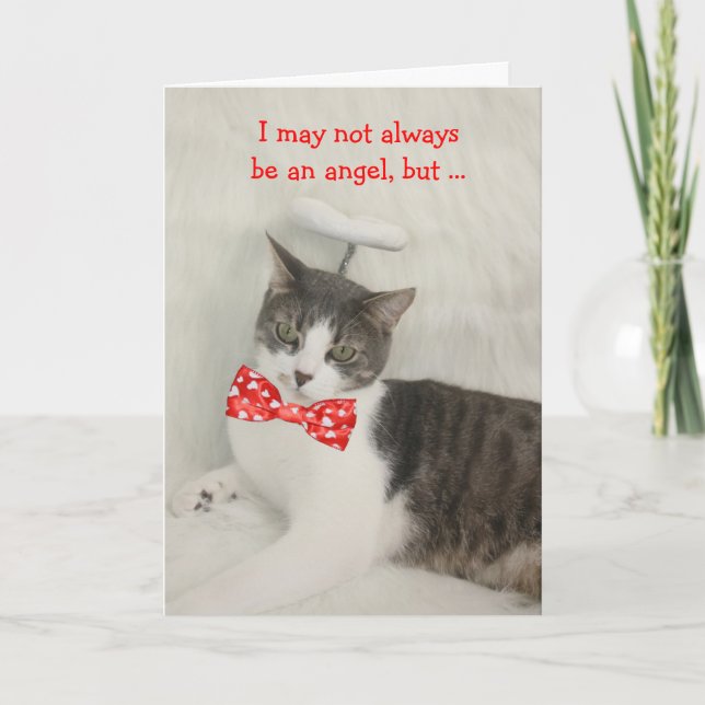 Angel Cat Valentine Holiday Card (Front)