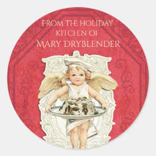 Angel chef Christmas cake from the kitchen of Classic Round Sticker