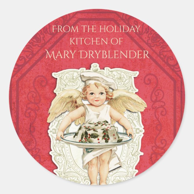 Angel chef Christmas cake from the kitchen of Classic Round Sticker (Front)
