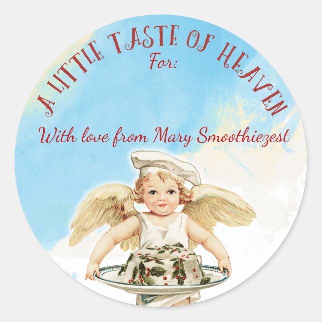 Angel chef Christmas cake from the kitchen of Classic Round Sticker (Front)
