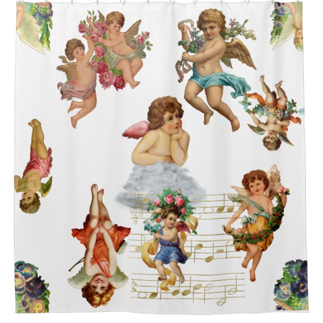 angel cherub antique heavenly victorian shower curtain (Front)