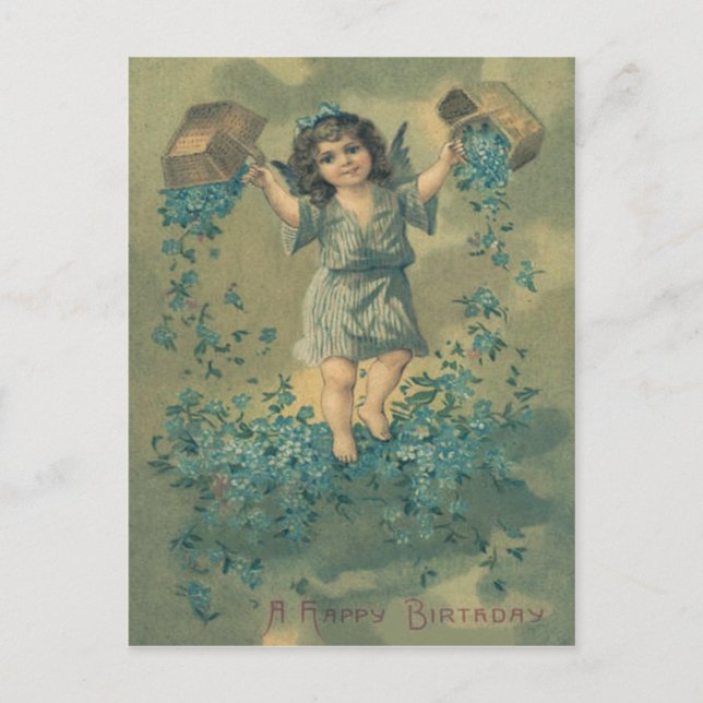 Angel Cherub Basket Forget-Me-Not Postcard (Front)