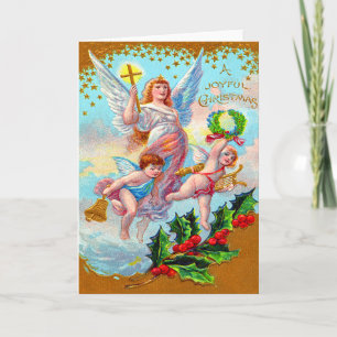 Angel Cherub Christian Cross Bell Wreath Holly Holiday Card