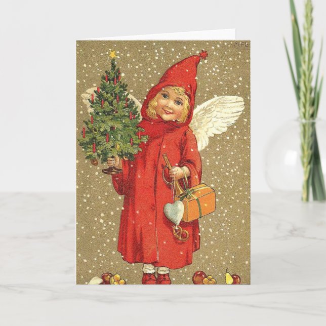 Angel Cherub Christmas Tree Snow Holiday Card (Front)
