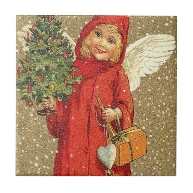 Angel Cherub Christmas Tree Snow Tile (Front)