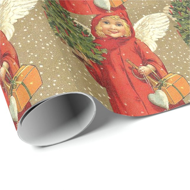 Angel Cherub Christmas Tree Snow Wrapping Paper (Roll Corner)