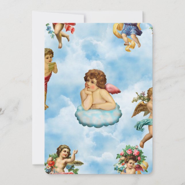 angel cherub clouds antique invitation (Front)
