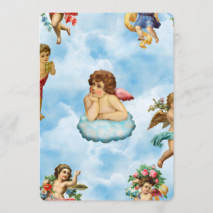 angel cherub clouds antique invitation