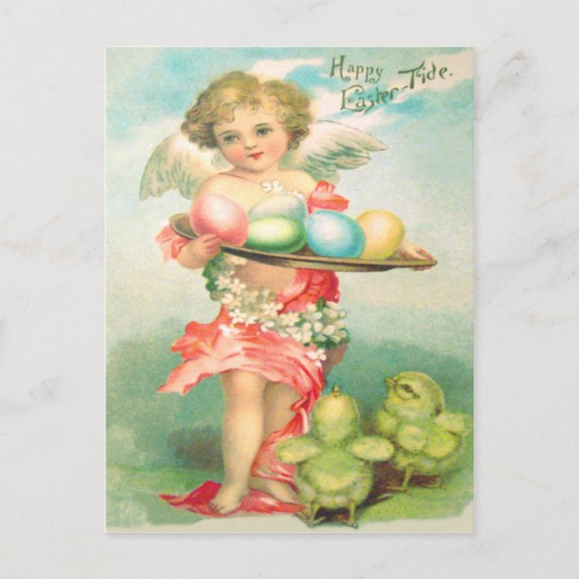 Angel Cherub Easter Chick Coloured Egg Holiday Postcard (Front)