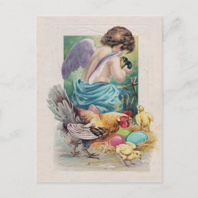 Angel Cherub Easter Egg Chick Rooster Holiday Postcard (Front)