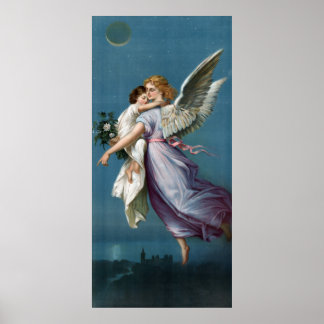 Angel & Child in Heaven Retro Vintage Poster