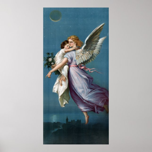 Angel & Child in Heaven Retro Vintage Poster (Front)